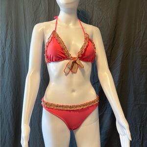 Victoria's Secret Coral and Beige Ruffle Bikini